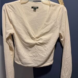 Wild Fable Cream V-Neck Long Sleeve crop Top
